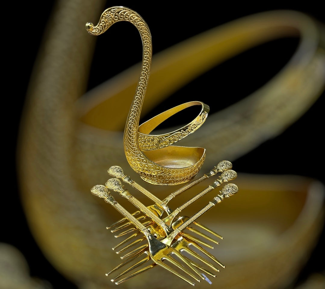 1 Set, Metal Cutlery, Swan Shape Spoon and  Fork Holder