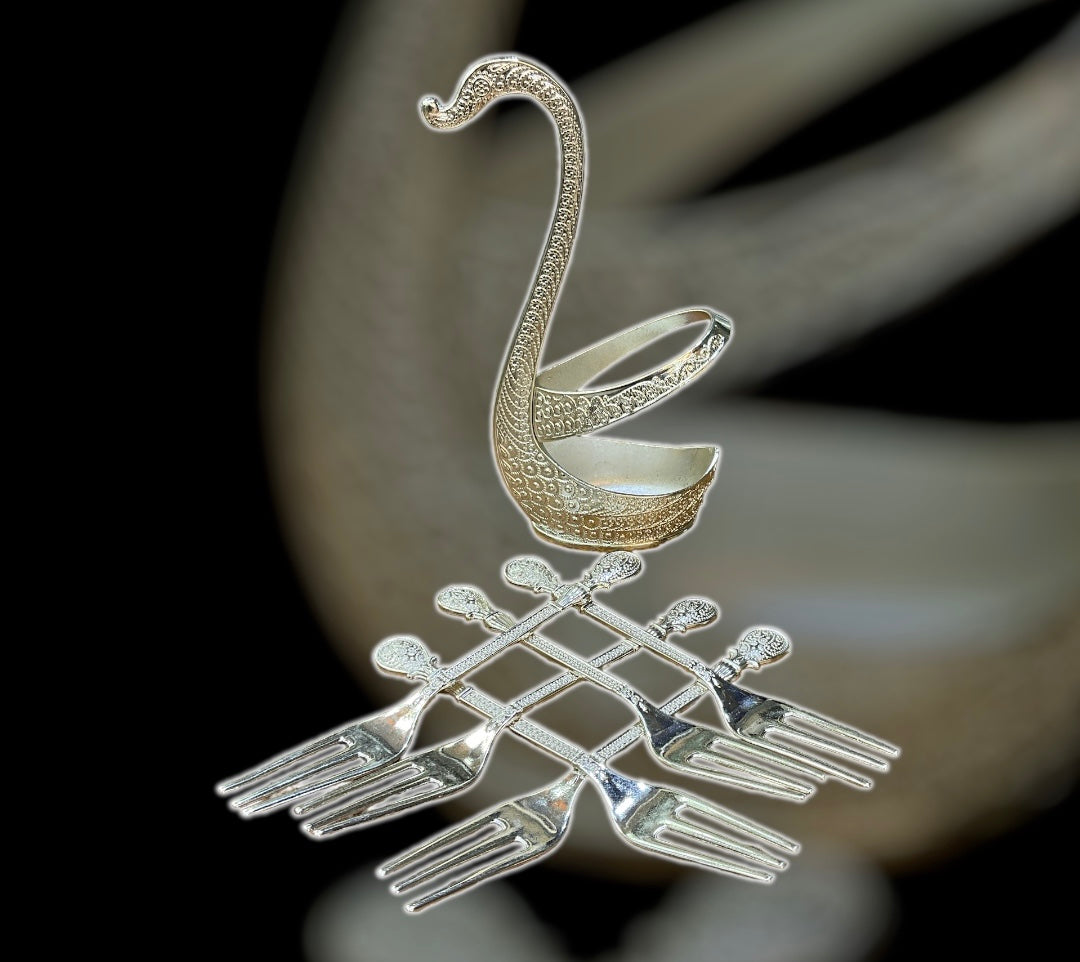 1 Set, Metal Cutlery, Swan Shape Spoon and  Fork Holder