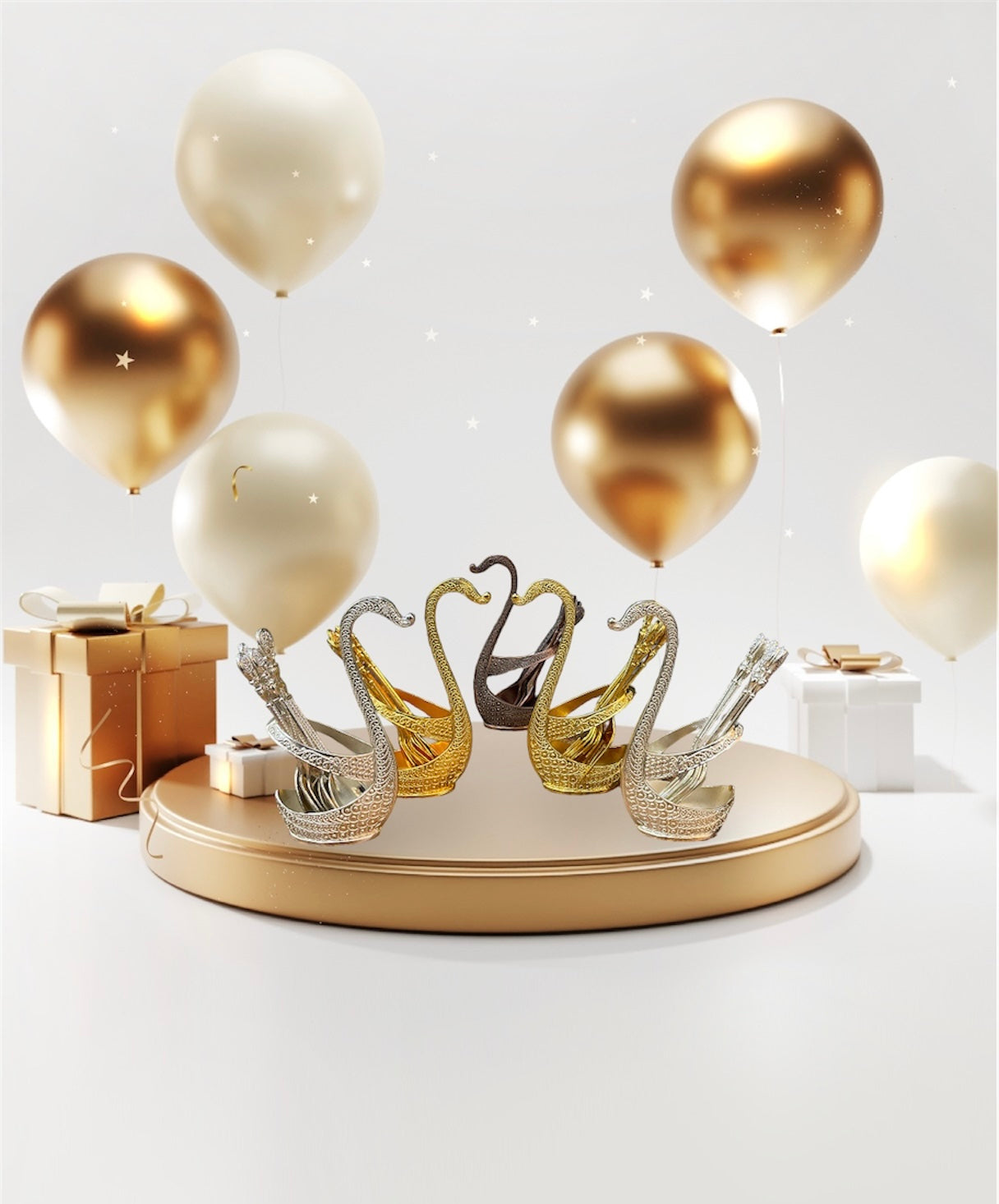 1 Set, Metal Cutlery, Swan Shape Spoon and  Fork Holder