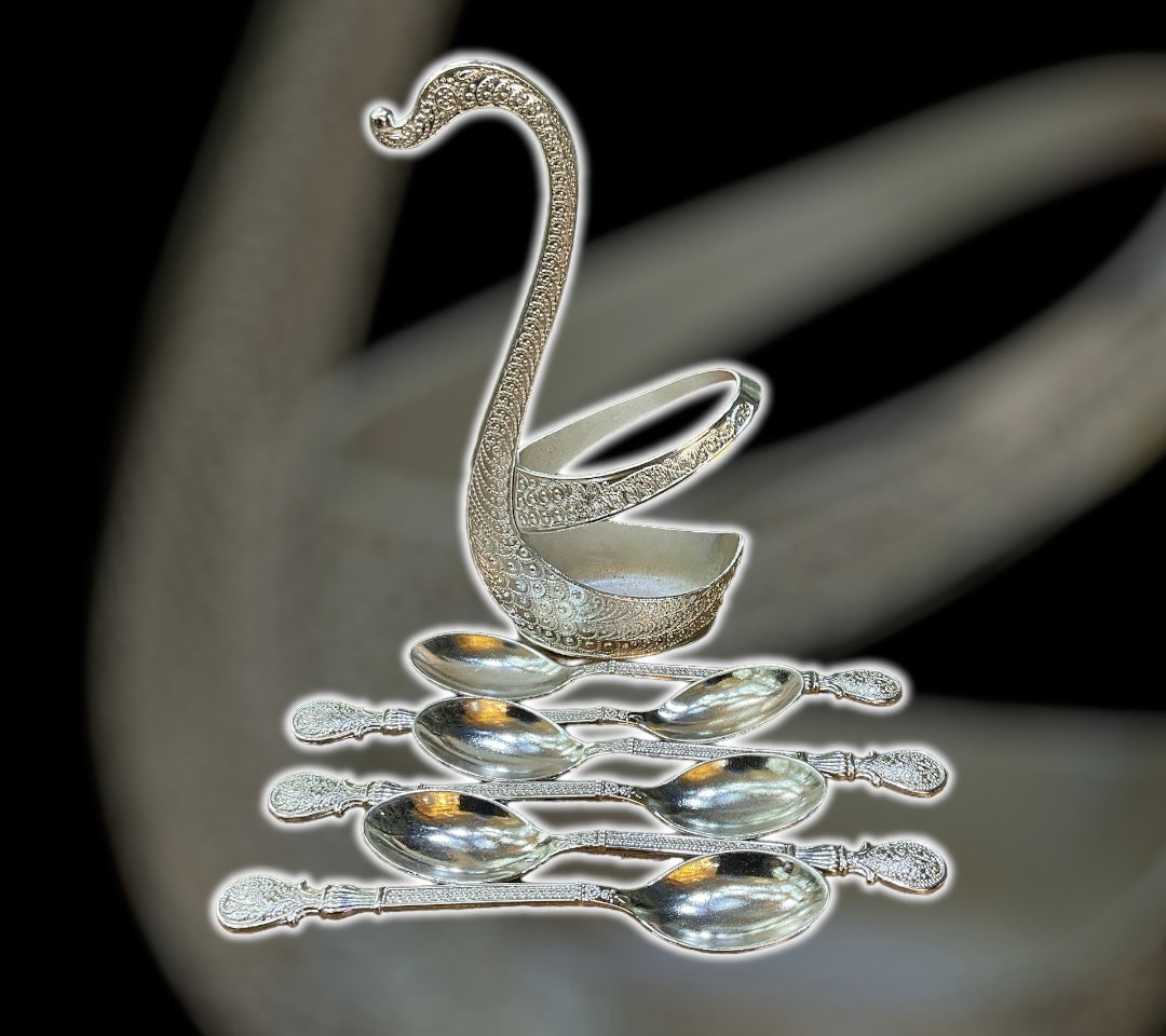 1 Set, Metal Cutlery, Swan Shape Spoon and  Fork Holder