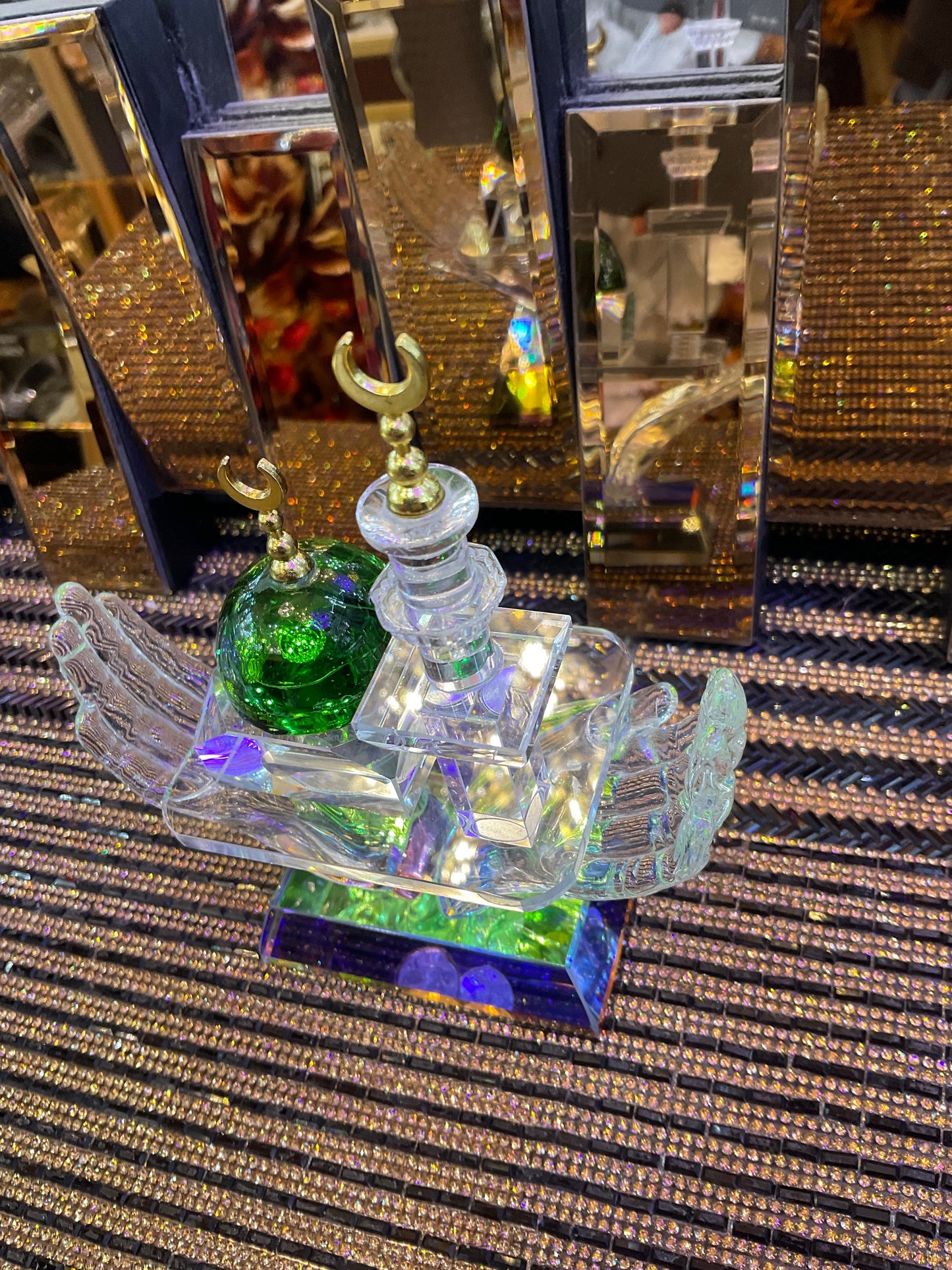 Crystal Cut Clear Islamic Hand In Mosque Eid Ramadan Desk Gift Box